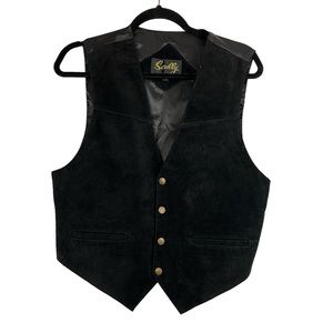 SCULLY Genuine Leather Solid Black Western Style Sleeveless Vest Size Small
